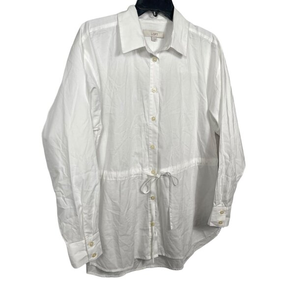 LOFT Drawstring Tunic Shirt Top Womens Small White Elastic Waist Business Casual - Picture 5 of 12